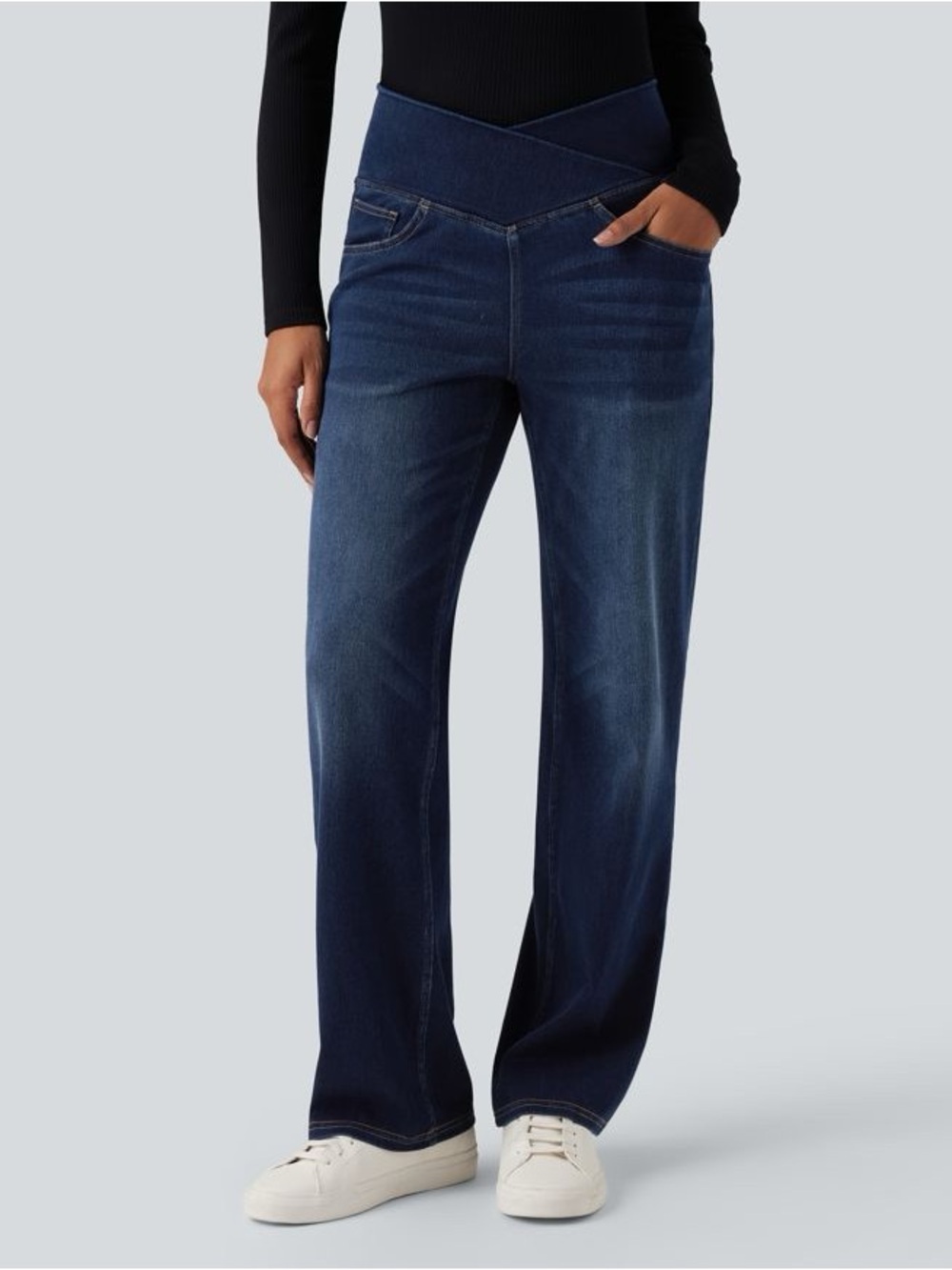 Halara Flex™ Crossover High Waisted Tummy Control Casual Straight Leg Jeans - Picture 3 of 16